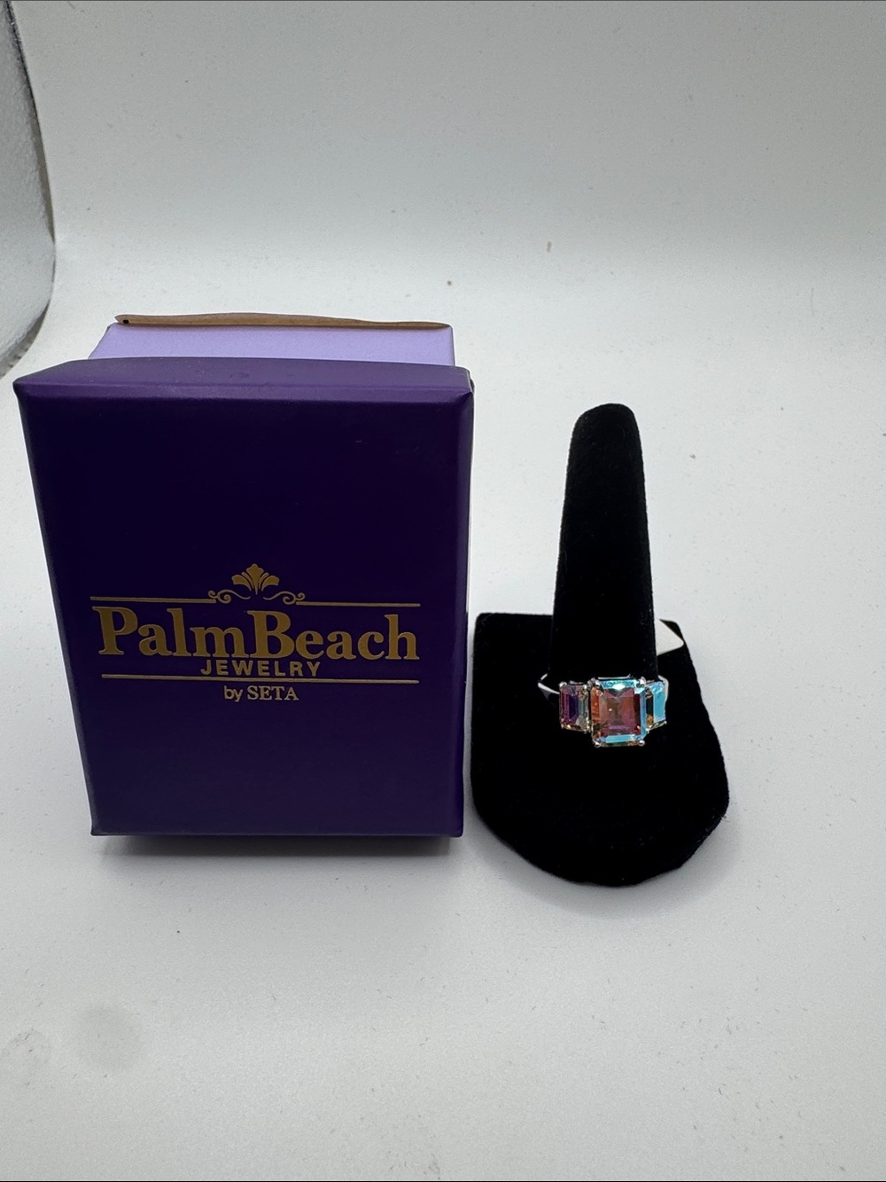 PalmBeach Jewelry Purple Box with Multicolor Emerald-Cut Ring